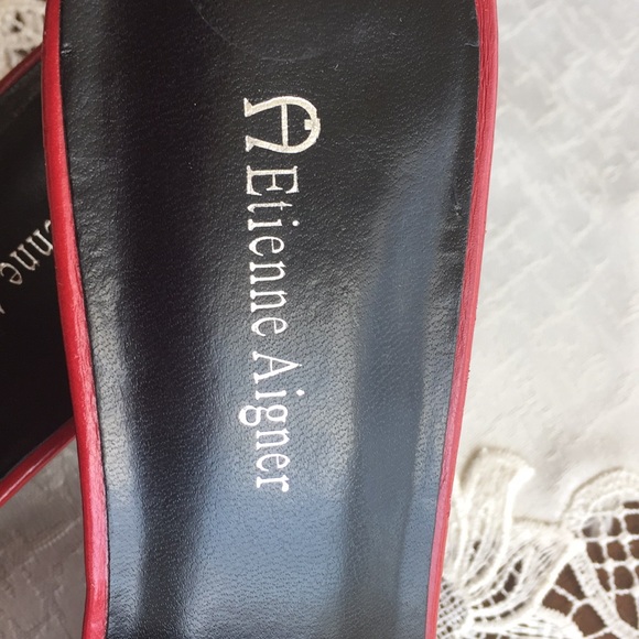 Etienne Aigner Red Leather Slides - Picture 2 of 8